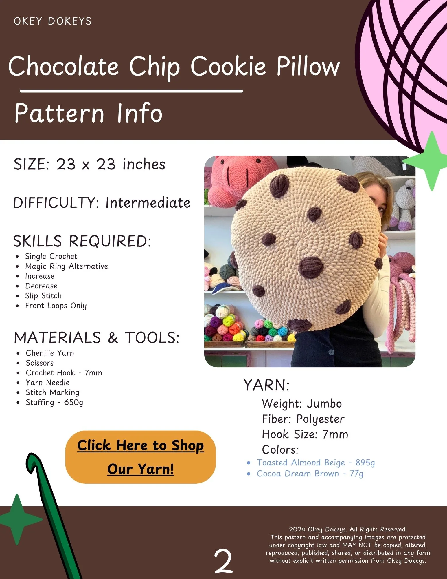 Crochet Chocolate Chip Cookie Pillow Pattern - Image 3