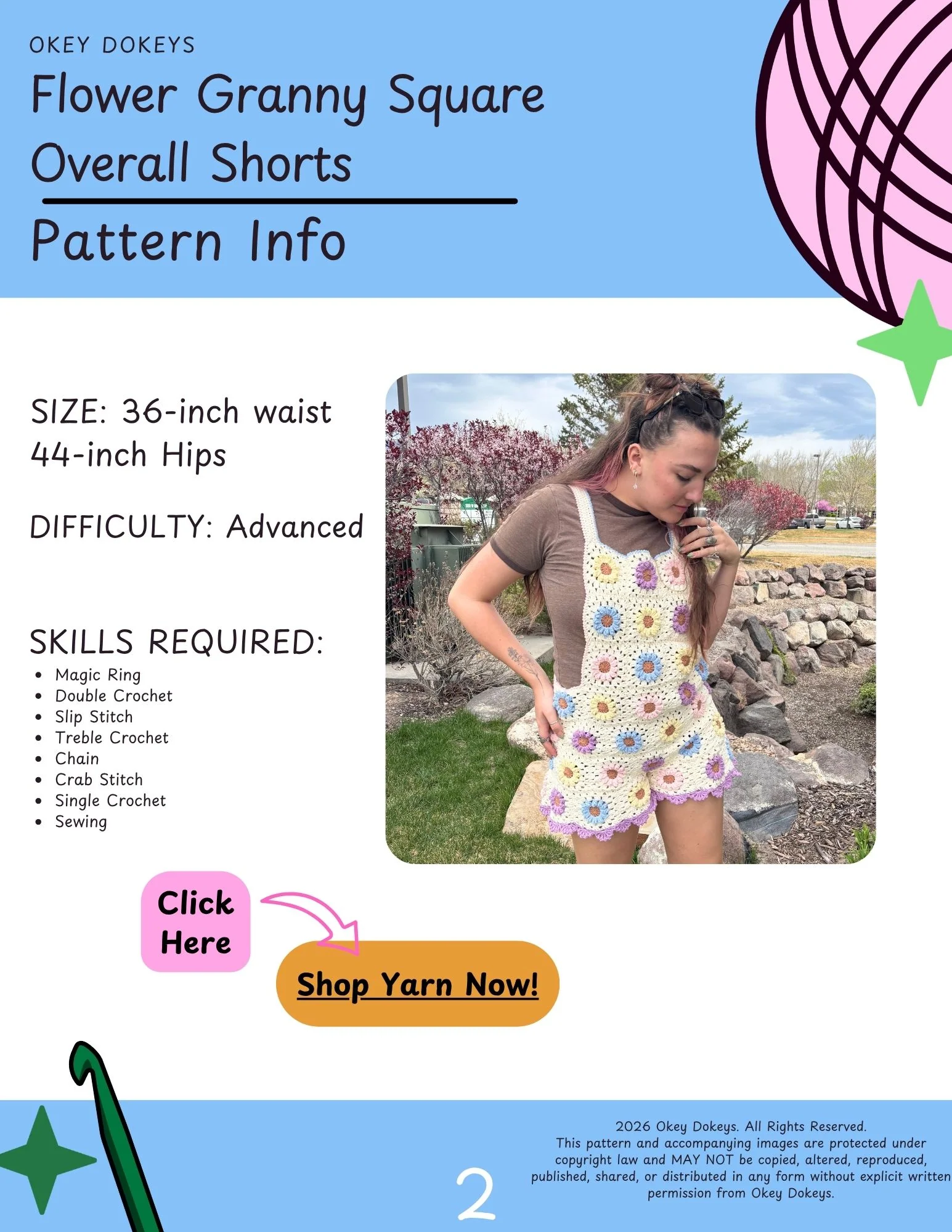 Crochet Flower Granny Square Overall Shorts Pattern - Image 3